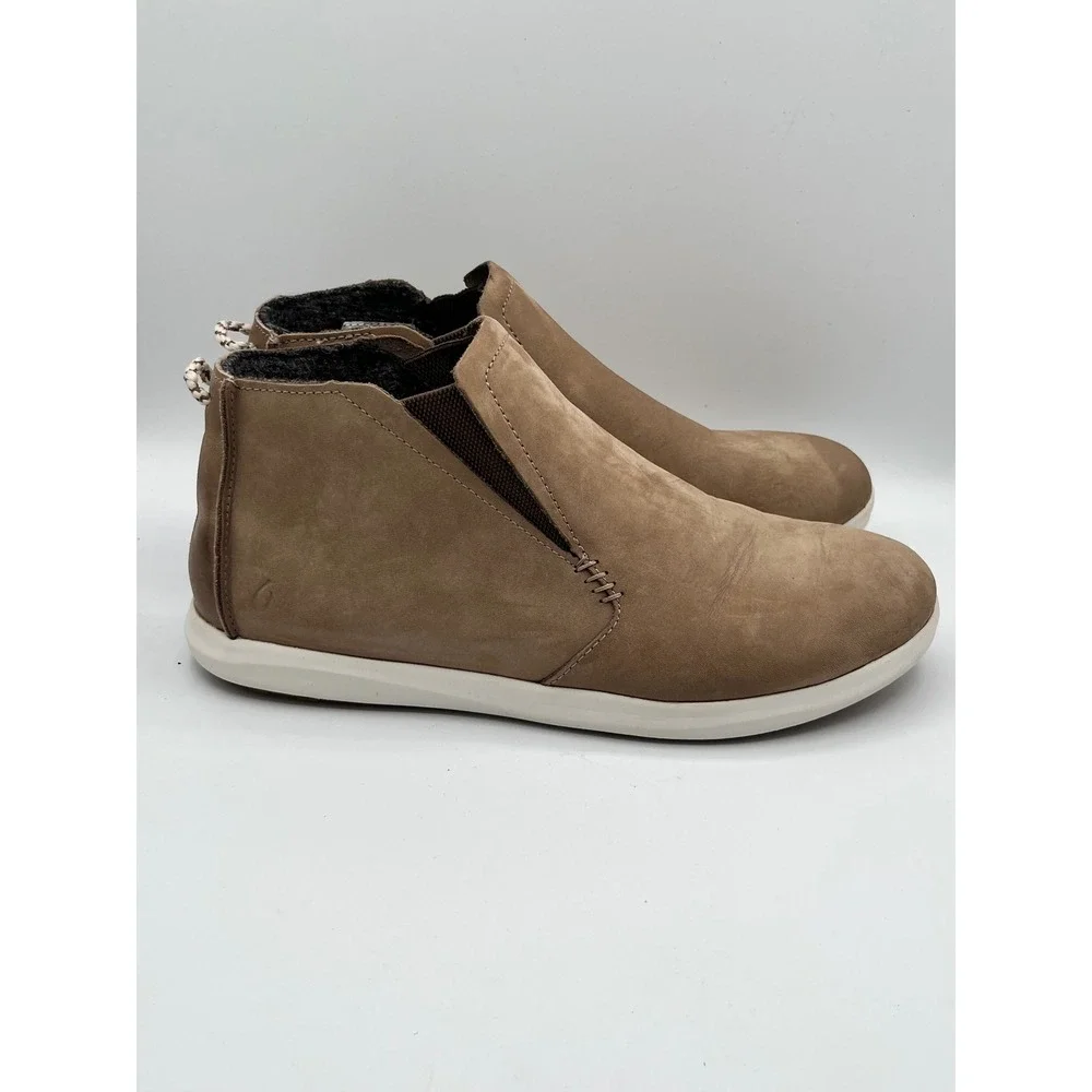 OluKai Hawai'iloa Manu Hope Women Sz 9 Taupe Grey Leather Waterproof Ankle Boots